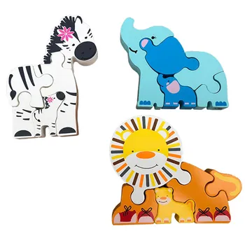 

Zoo Animals Shape Assemble Puzzles Baby Wooden Puzzle Toys Zebra Elephant Lion 3D Wooden Puzzle Baby Educational Toys for Kids