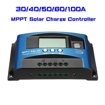 

30/40/50/60/100A MPPT Solar Charge Controller Dual USB LCD Display 12V 24V Auto Solar Cell Panel Charger Regulator With Load