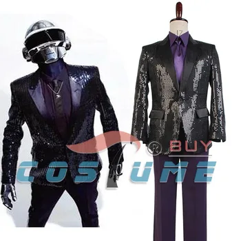 

Daft Punk Sparking Black Sequin Performance Outfits Robot Cosplay Costume Purple Version