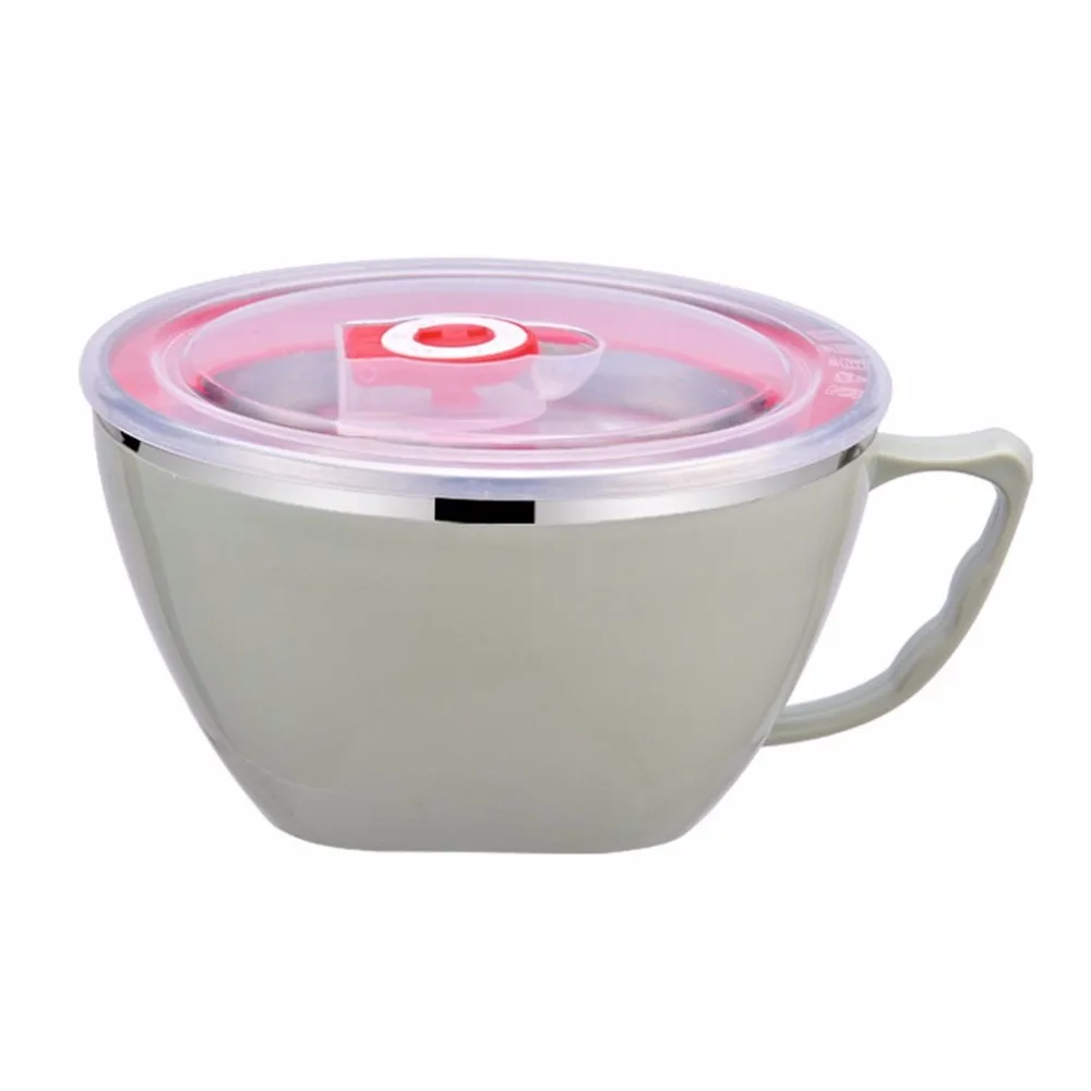 900ml Large Capacity Stainless Steel Solid Bowl With Lid And Handle Food Container Rice Soup Meal Salad Noodle Bowl Leak-Proof
