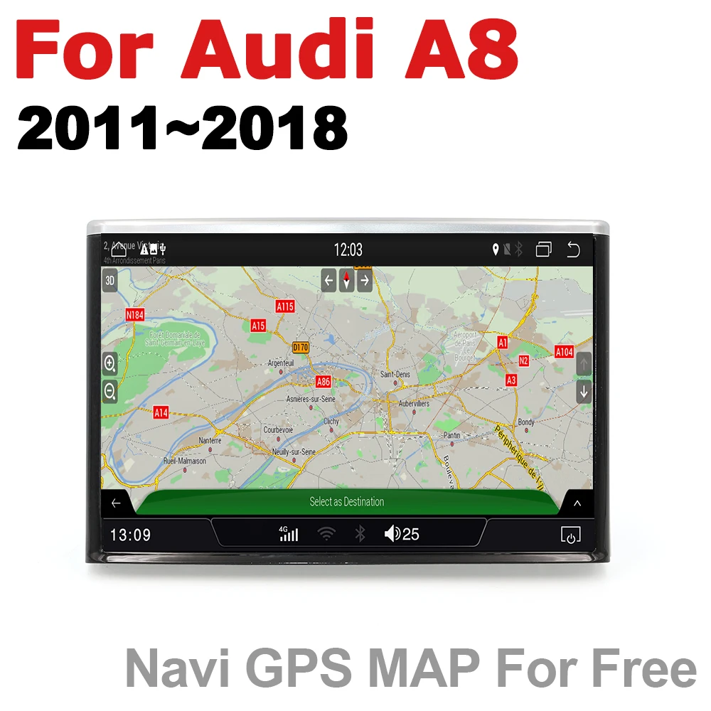 Best 8 inch Andrid 7.0 up Car Multimedia Player For Audi A8 4H 2011~2018 MMI radio gps Navi Map WiFi original style Bletooth 4