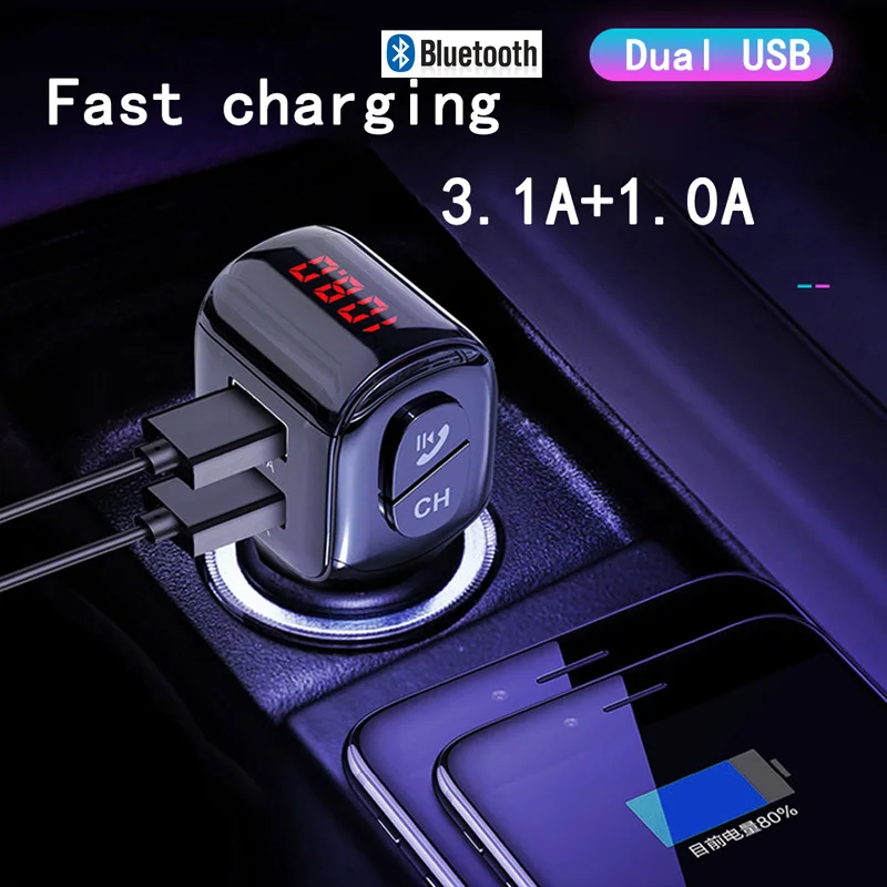 

Car Bluetooth FM Transmitter Wireless Handsfree Kit Audio MP3 Music Player Support TF Card 5V 3.1A USB Car Charger FM Modulator