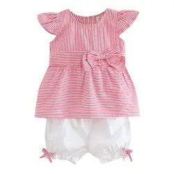 2019 г. летний модный комплект одежды для маленьких девочек, топ в полоску с бантиком для новорожденных девочек, футболка в стиле пэчворк