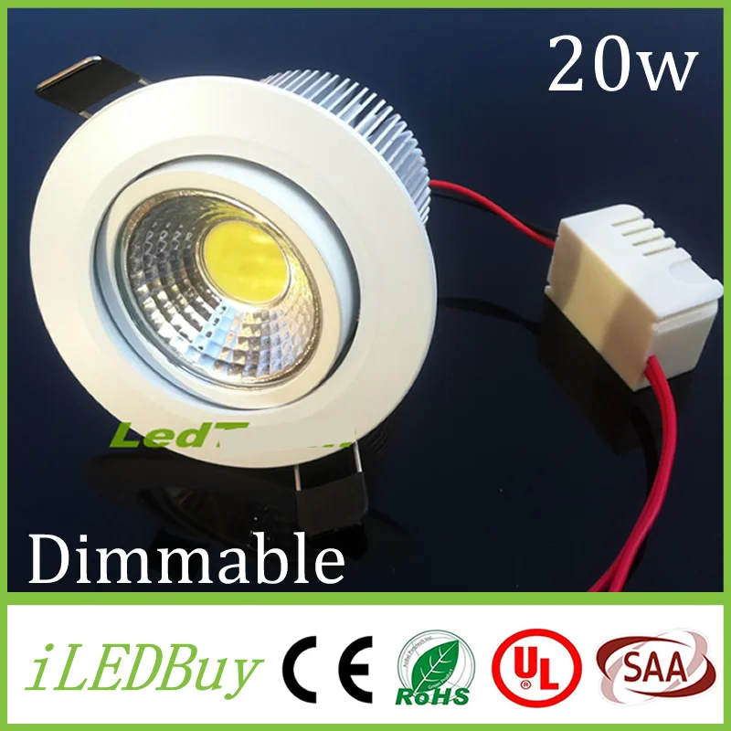 Белый корпус 20 Вт Диммируемый COB светодиодный светильник AC90-260V 1880lm светодиодный светильник потайной шкаф вниз огни WW/NW/CW CE UL