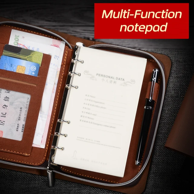 a5 a6 spiral zipper leather binder business notebook journal planner
