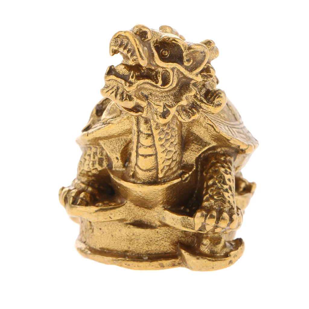 Vintage Copper Feng Shui Golden Dragon Turtle Statue Charm For Protection Fortune and Wealth Collectible Decorative Ornament
