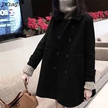 DICLOUD, черные пальто, женские зимние двубортные пальто, Женская Корейская брендовая Дизайнерская одежда, длинные куртки, женская модная верхняя одежда
