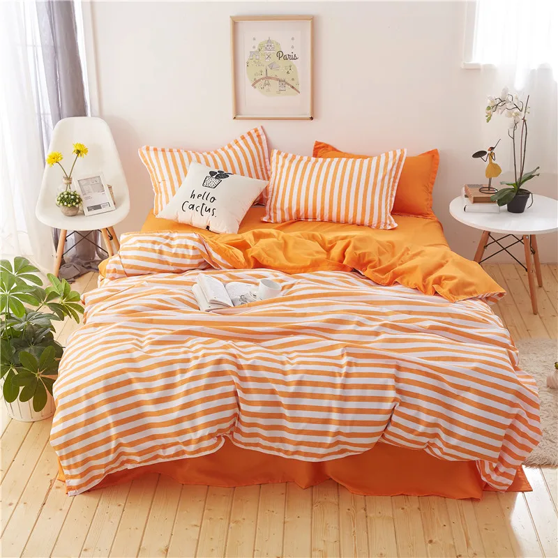 Simple Stripes Bedding Set White And Yellow Duvet Cover Set Bed