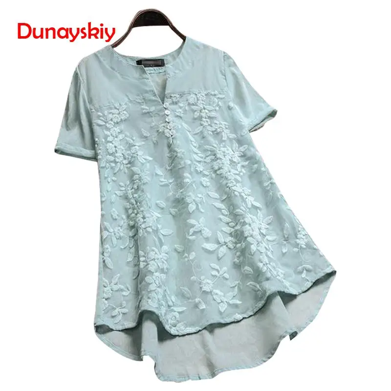 

2019 Spring Women Elegant V Neck Long Sleeve Cotton Linen Tops Casual Vintage Embroidery Loose Party Shirt New Work Blouse