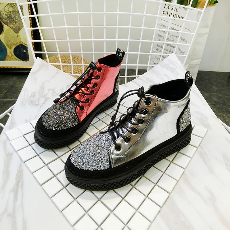 

Women Casual Shoes 2019 Winter Women Sneakers Fashion Pantent Leather Women Rhinestone Shoes Breathable Platform Women Shoes