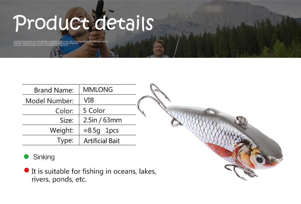 1pcs 6.3cm VIB Fish Crankbait 8.5g Lifelike Fishing Lure High Quality Fishing Bait Slow Sinking Hard Fish Wobbler Pesca Diving 2