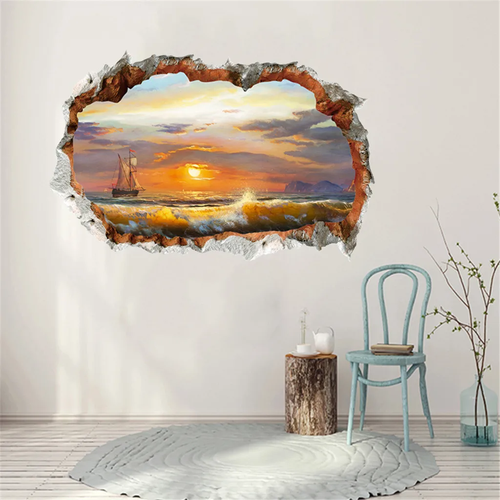 

Natural Autumn Sunset Scenery 3D Broken Wall Home Wall Sticker Modern PVC Wallpaper Applique for Living Room Bedroom Decor15