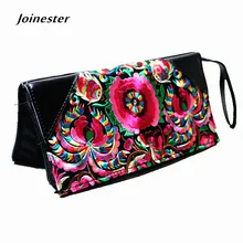 Yunnan ethnic style cow split leather wallet embroidered long purse vintage genuine leather clutch for women carrying case
