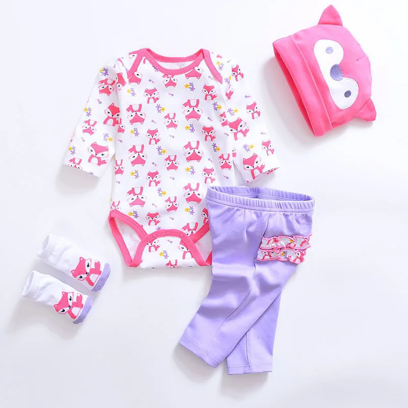 Одежда для маленьких девочек; комплект одежды из 4 предметов; розовый хлопковый комбинезон; брюки в белый горошек; обувь с сердечками; милая шапочка; Одежда для новорожденных - Цвет: CSL4041