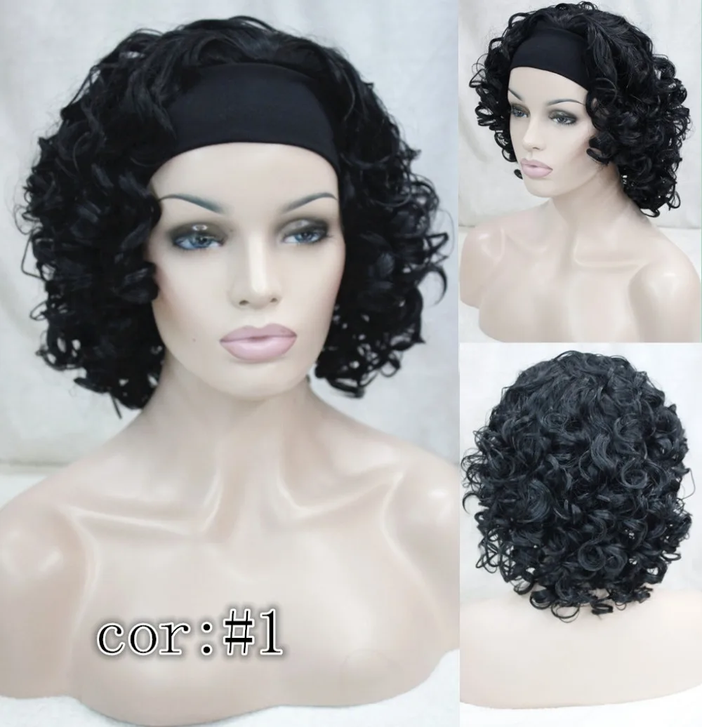 

Honey Black Short Curly Wig Headbands 3/4 wigs Blonde mix ,black Ladies Heat Resistant Hair Wigs FREE SHIPPING