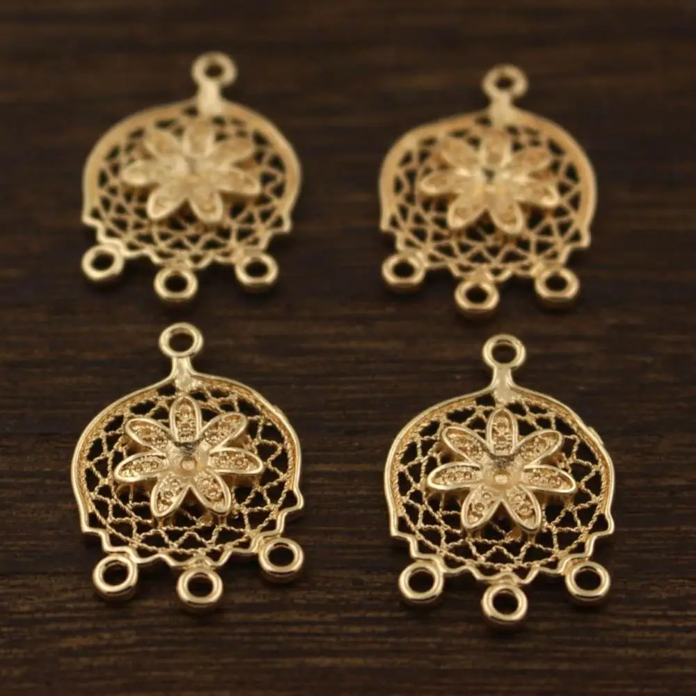 

Filigree Flower Oriental Pendant Charms Loops Connector Brass Metal Embellishment Stamping DIY Dangle Hanging Earring Making