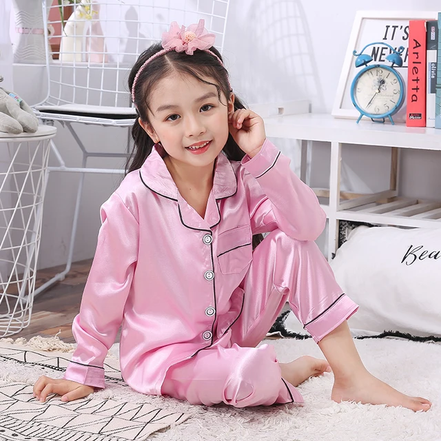 2019 new Children Pajamas set Infant Satin Autumn Long Sleeve Kids Girl