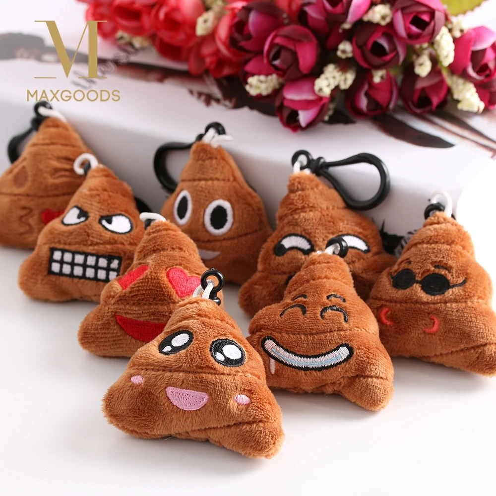 

2PC Cute Emoji Smiley Emoticon Soft Stuffed Plush Poo Shape Keyring Keychain Cushion Doll keychains 8 Styles