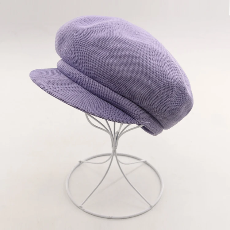 Стильный весенний вязаный Воздухопроницаемый винтажный весенне-осенний женский берет французский художник шапочка восьмиугольная шляпа - Цвет: Фиолетовый