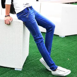 27-36 Размеры молодежи синие джинсы небольшой стрейч хлопок джинсовые штаны модные повседневные штаны Для мужчин