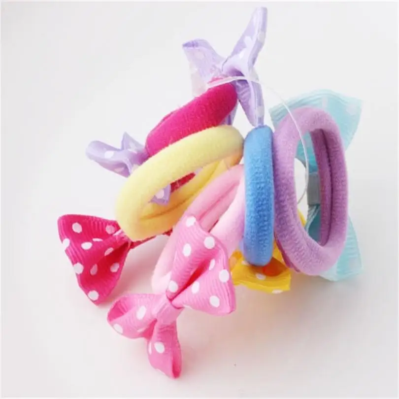 New Children's Bowknot Dot Elastic Hair Bands Colorful Hair Ring Cute Girl Princess Hair Rope For Children Acessorio De Cabelo T