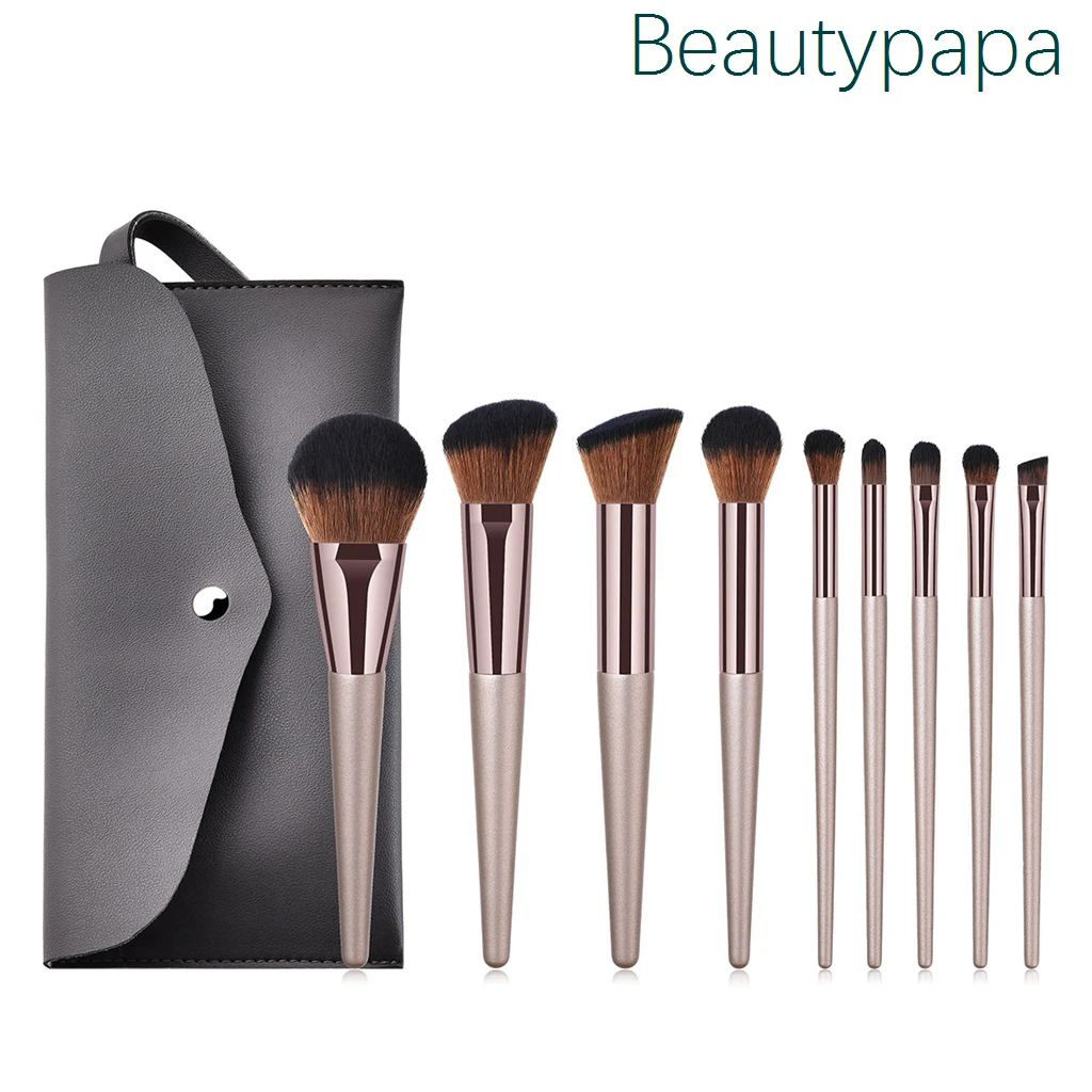 

BeautyPaPa 9pcs Coffee Professional MakeUp Brushes Set Include Leather Bag + Eye Shadow Concealer Brushes - Make up Tool