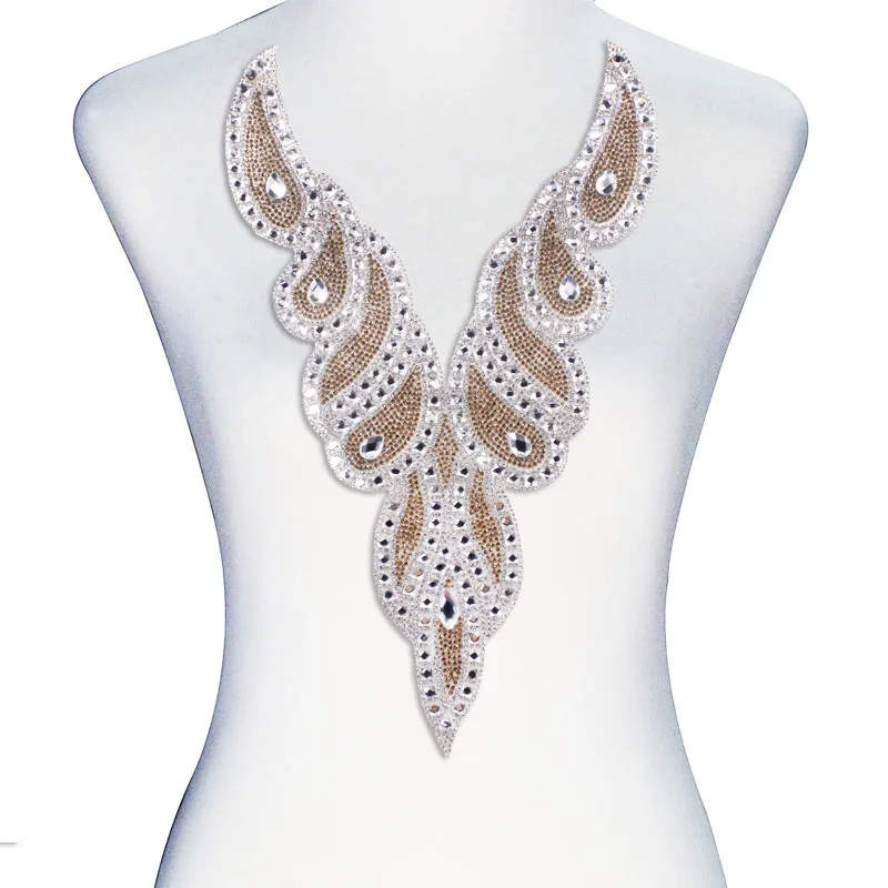 5piece V Neck Collar Design Hot Fix Transfer Rhinestones Beads Crystal