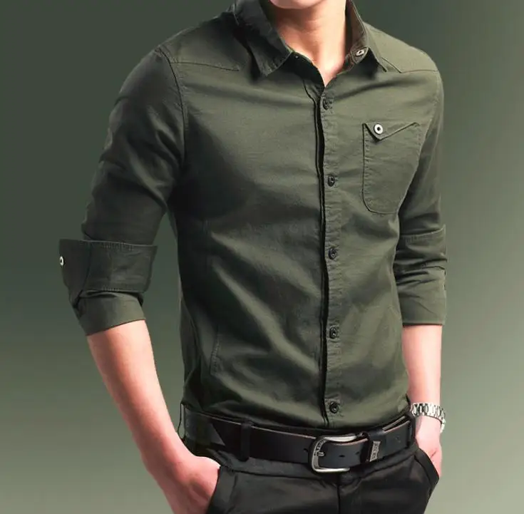 Summer Shirts Men Fashion Dress Shirt Casual Solid Long Sleeve Slim Fit Cotton Shirts Male Blouses Camisa Hombre Plus Size 5-6XL