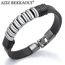 AZIZ BEKKAOUI, винтажный черный кожаный браслет для мужчин, браслет, браслеты, классический стиль, легкий крючок для мужчин, лучший подарок, Прямая поставка