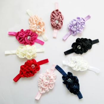 

10PCs per Set 10Colors Baby Girls Solidy Color Rhinestone Flower Headband Handmade Free Shipping