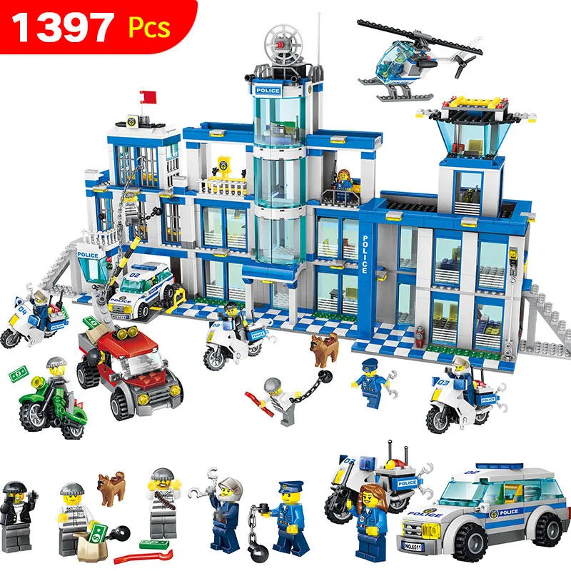 

1397 Pcs Police Station Anti-Terrorism Action Model Building Blocks City Series Set Compatible LegoINGLYS Gift For Child Toy