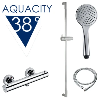 

Free Shipping Modern Exposed Thermostatic Chrome Finish Control Shower Faucet shower set with Sliding Rail Hand Shower