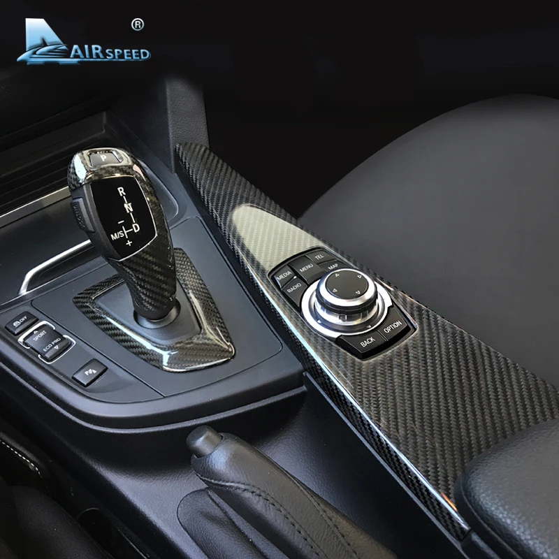 KUNGKIC for BMW F30 F31 F32 F34 F33 F36 Accessories LHD Carbon Fiber Gear Shift Knob Cover Multimedia Button Panel Trim Sticker