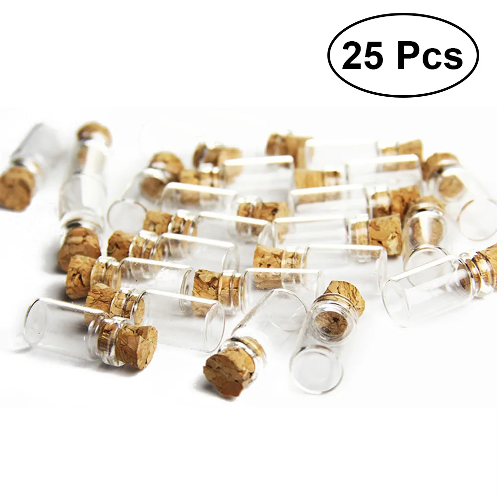 

25 Pcs Clear Small Mini Glass Jars with Cork Stoppers DIY Wish Bottles For Message Weddings Wish Party Favors 11x22mm