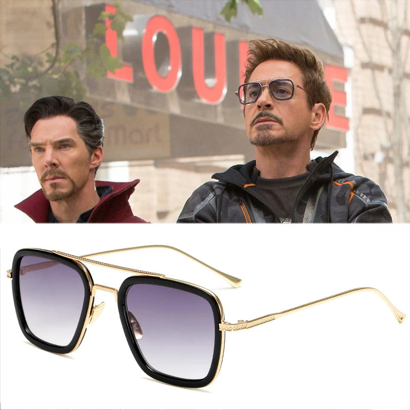 Avengers Tony Stark Sunglasses Top Vintage Transparent Glasses Women Men Iron Man Sunglasses Gold Metal Glasses Frame Goggle