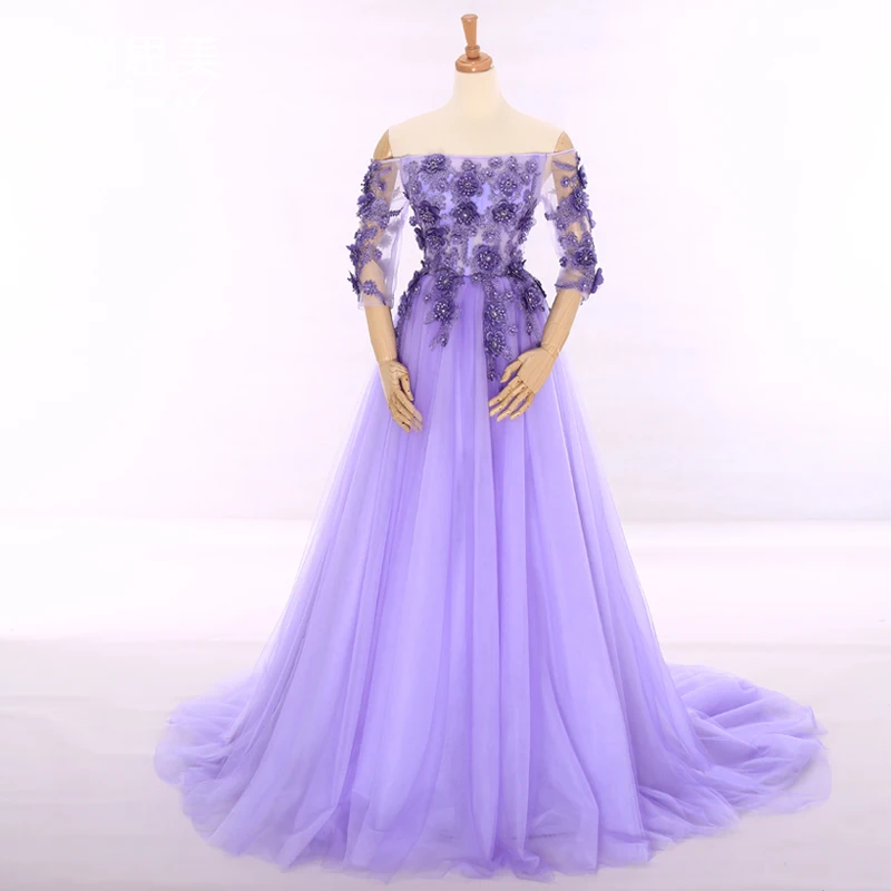 purple ball gowns with sleeves