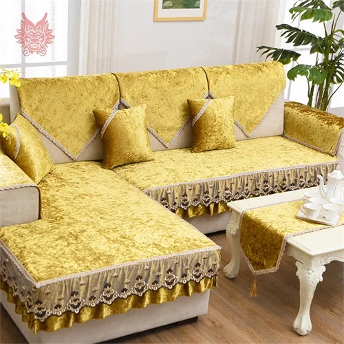 Роскошные винно-красные золотые флисовые Бархатные чехлы для диванов, чехлы для мебели, секционные чехлы для диванов для гостиной, fundas de sofa SP4880 - Цвет: Gold per pic