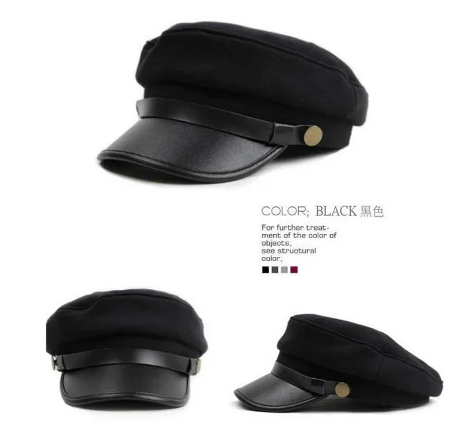 Новинка, Брендовая женская и мужская зимняя Военная шерстяная шапка, модная винтажная шерстяная бейсболка - Цвет: black