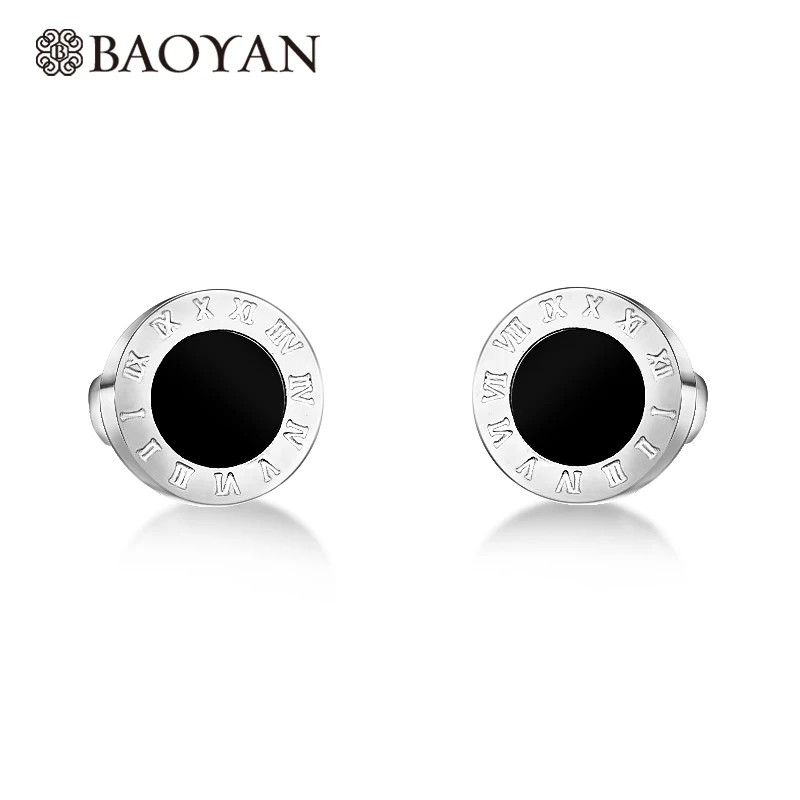 BAOYAN Модные 6 мм римские цифры серьги-гвоздики для женщин золото серебро розовое золото цвет 316L нержавеющая сталь Двухсторонние серьги