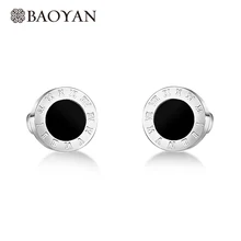 BAOYAN Модные 6 мм римские цифры серьги-гвоздики для женщин золото серебро розовое золото цвет 316L нержавеющая сталь Двухсторонние серьги