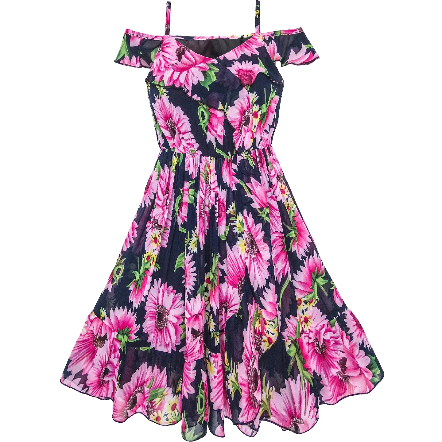 Girls Dress Chiffon Pink Sunflower Cold shoulder Maxi Dress 2019 Summer Princess Wedding Party Dresses Girl Clothes Pageant Girls Dress Chiffon Pink Sunflower Cold shoulder Maxi Dress 2019 Summer Princess Wedding Party Dresses Girl Clothes Pageant