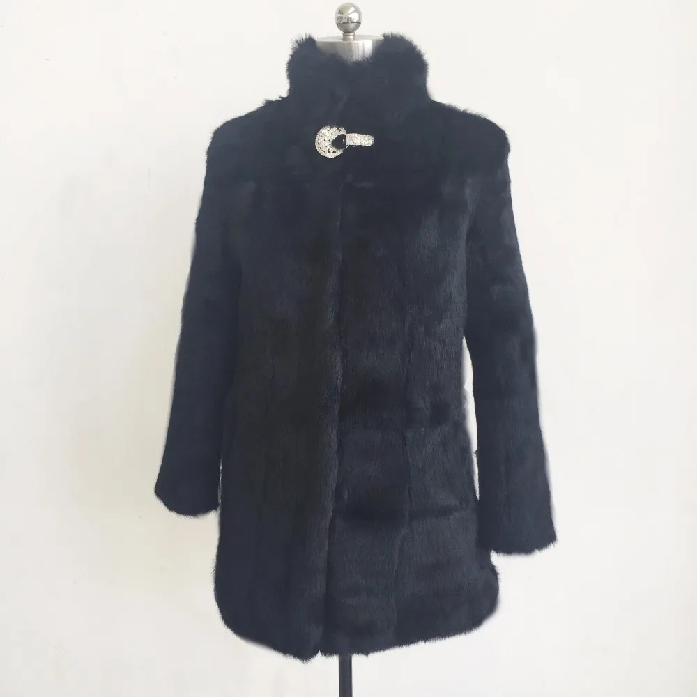 Толстая теплая меховая верхняя одежда с пуговицами со стразами, длинное пальто из натурального кроличьего меха, фабричная и розничная, куртки из натурального меха tsr235