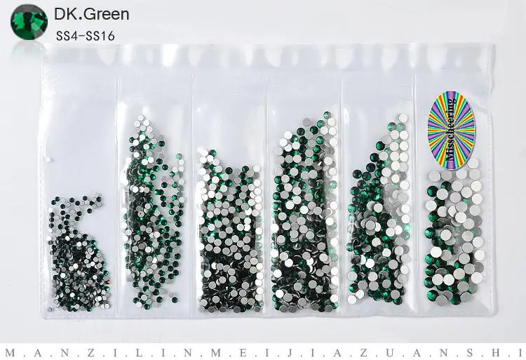 1 упаковка стеклянные стразы для ногтей разных размеров SS4-SS20 украшения для ногтей камни блестящие драгоценные камни аксессуары для маникюра 20 цветов - Цвет: 04 DK.Green
