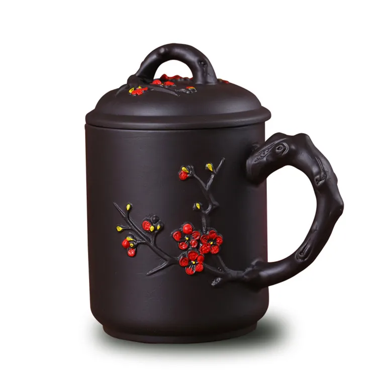 Ретро традиционная китайская зимняя Сладкая фиолетовая глиняная чайная кружка с крышкой для заварки, ручная работа, чайная чашка Yixing Zisha, 440 мл, чайная чашка, Подарочная кружка