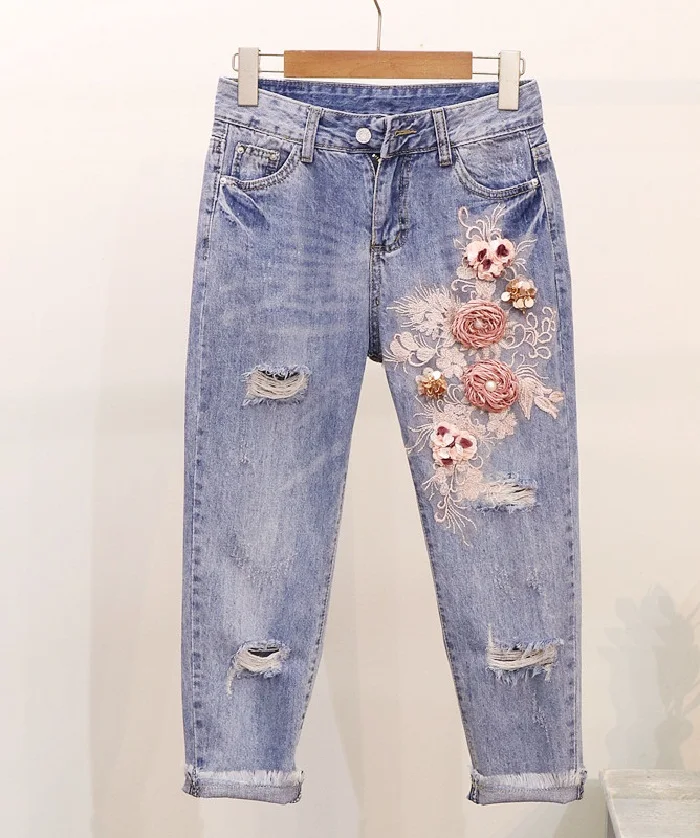 L&Y Heavy Work Embroidery Flower T shirts + Jeans Women Set Fashion Suits Set Vogue Stylish European Summer 2 Piece Sets L&Y Heavy Work Embroidery Flower T shirts + Jeans Women Set Fashion Suits Set Vogue Stylish European Summer 2 Piece Sets
