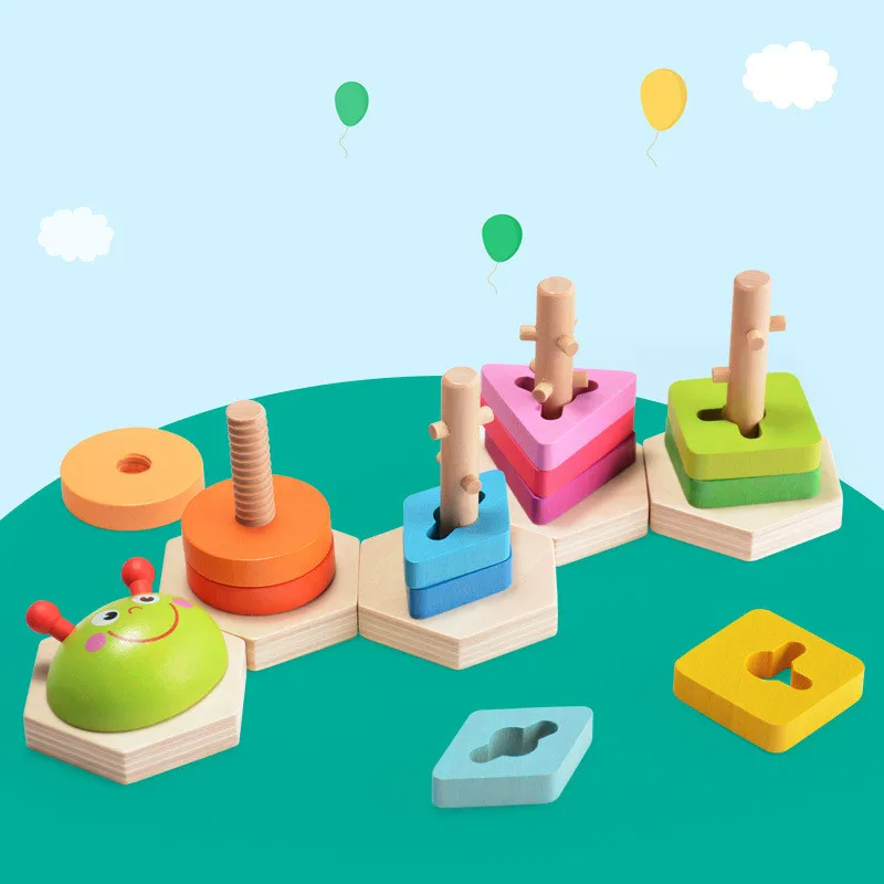 

Creative Hot Sale Fun Caterpillar Shape Sorter Toy Sets Baby Wooden Toy Bricks Building Block Toys Kids Toys