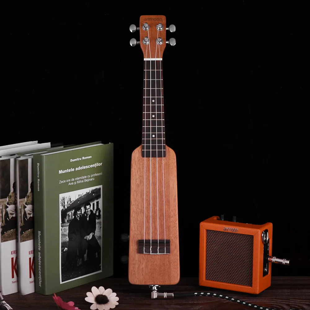 Ammoon 2" Solid Wood Okoume электрическая укулеле Ukelele с выходами 3,5 мм и 6,35 мм 4 шт. запасные струны для мини-электрогитары