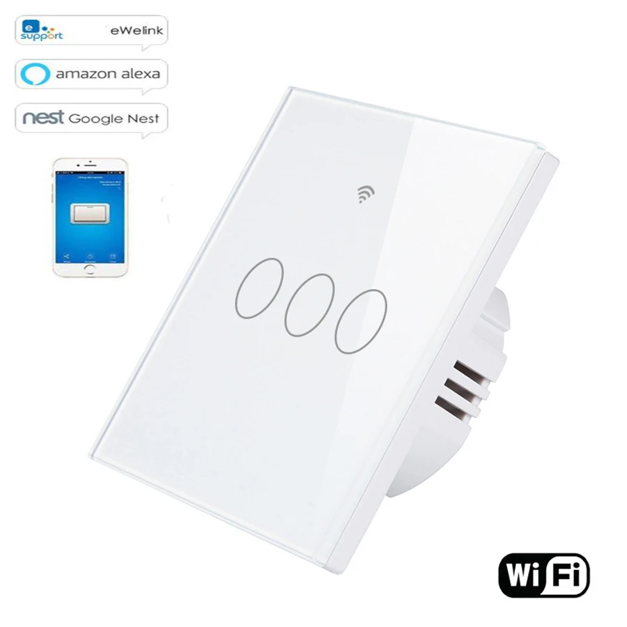 EU US Touch Wall Light Switch EweiLink Control Glass panel 1/2/3 Gang Sensor wall For Android IOS Alexa Google Home | Обустройство