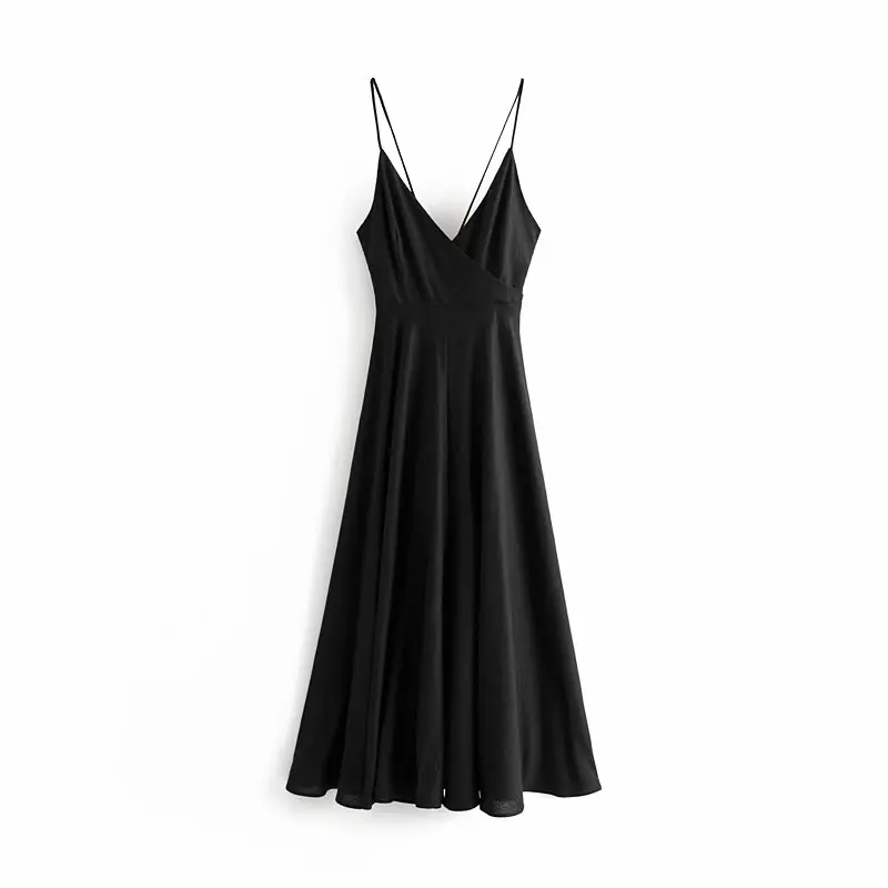 Женское платье mididress 2019 Новая мода без рукавов однотонное с v образным вырезом
