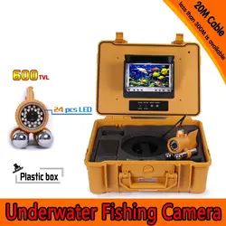 Подводная охота Камера комплект с 20 метров глубины двойной привести бар и 7 дюймов Цвет TFT ЖК-дисплей монитор и желтый твердых пластмасс Case